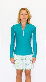 women's long sleeve golf top blue green