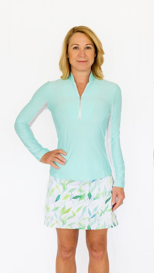 women's long sleeve golf top blue green aqua