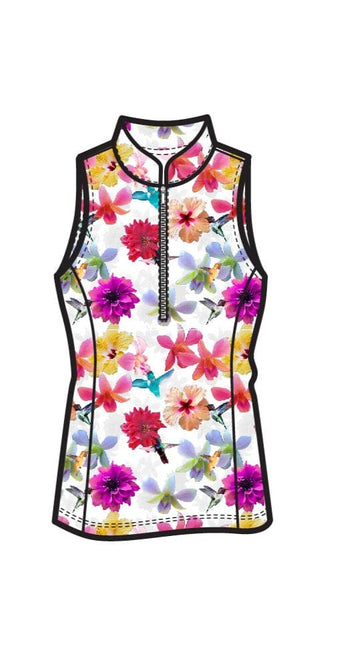 FINAL SALE Frontline 2.0 Silver Zip Sleeveless Top - White Hummingbird - Amy Sport