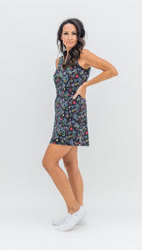 Course To Cocktails Gold Zip Sleeveless Dress - Graffiti Black - 2 LEFT M, XL - Amy Sport